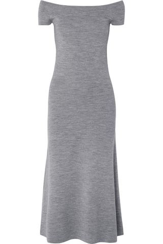 Gabriela Hearst + Larrington Off-the-Shoulder Mélange Wool-Blend Midi Dress