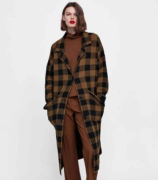 Zara + Plaid Knit Coat