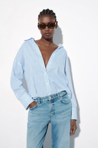 Zara + Striped Linen Blend Shirt