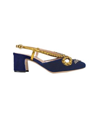 Gucci + Velvet Pump With Bat and Crystals