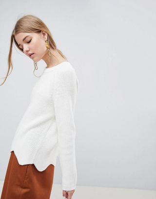 Selected + Velva Scalloped Hem Wool Blend Sweater
