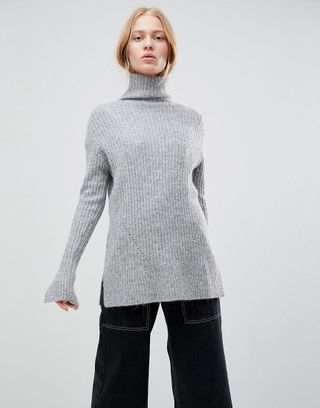 Shae + Chunky Rib High Neck Alpaca and Merino Wool Blend Sweater