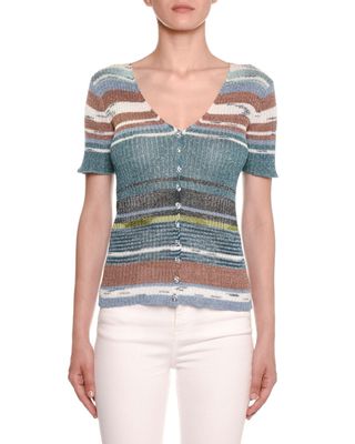 Missoni + Striped Knit Short-Sleeve Cardigan