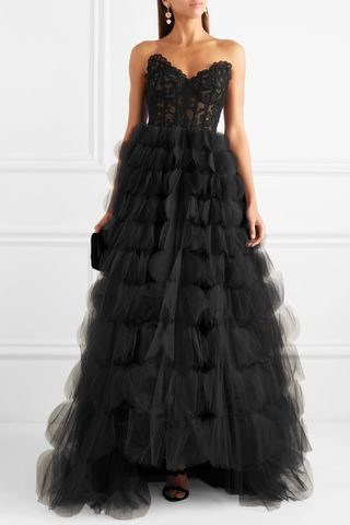 Oscar de la Renta + Strapless Corded Lace And Tulle Gown