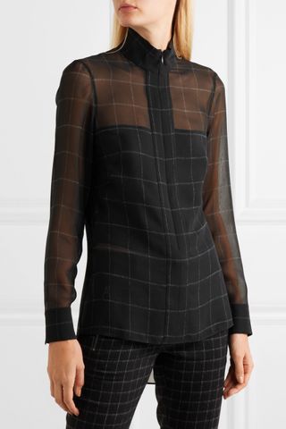 Akris + Checked Mulberry Silk-Georgette Blouse