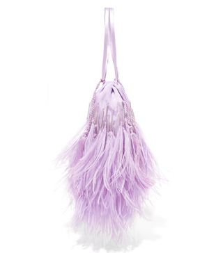 Attico + Feather-Trimmed Beaded Satin Pouch