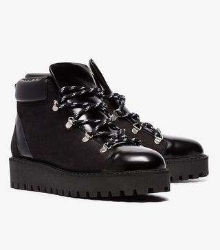 Ganni + Black Alma Shearling Lined Leather Hiking Boots