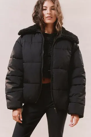 Urban Outfitters + Duckie Faux Shearling Collar Puffer Jacket