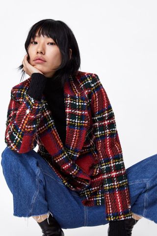 Zara + Plaid Double Breasted Blazer