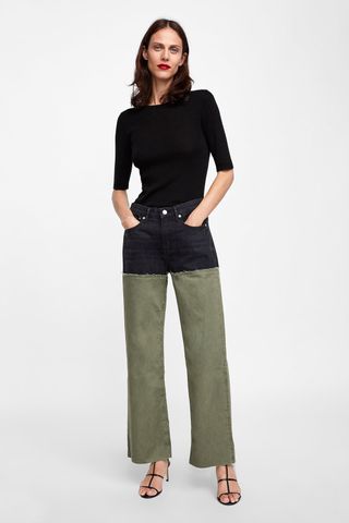 Zara + ZW Premium Wide Jeans in Black and Green