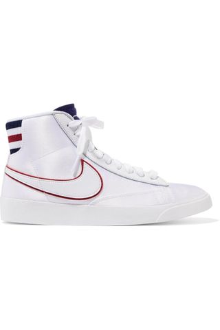 Nike + Blazer Leather and Ribbed Knit-Trimmed Satin Sneakers