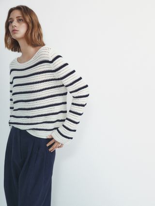 Massimo Dutti + Striped Crochet Knit Sweater