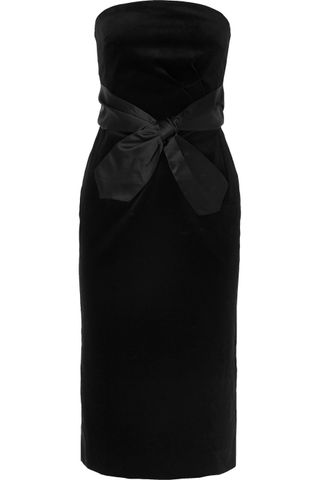 AlexaChung + Strapless Bow-Embellished Cotton-Velvet Midi Dress