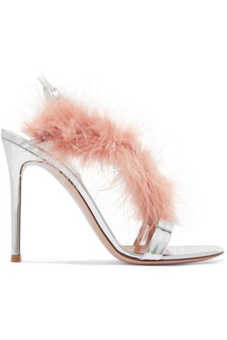 Gianvito Rossi + 105 Feather-trimmed Mirrored-leather Slingback Sandals