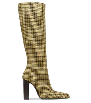 Balenciaga + Houndstooth Wool-Tweed Knee Boots