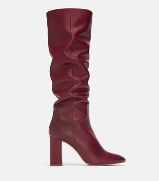 Zara + High-Heeled Leather Boots