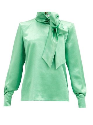 Françoise + Pussy-Bow Satin Blouse