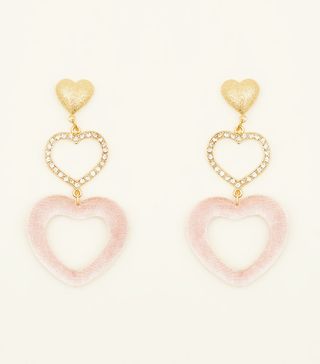 New Look + Pale Pink Velvet Heart Drop Earrings