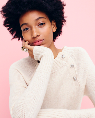 J.Crew + Crewneck Sweater With Jeweled Buttons