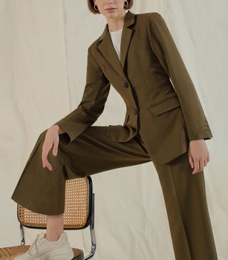 Pixie Market + Olive Brown Suit Blazer