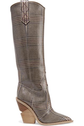 Fendi + Prince of Wales Checked Coated-Canvas Knee Boots