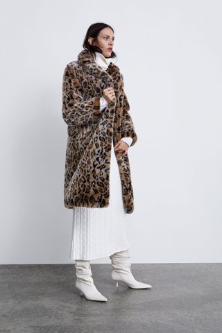 Zara + Animal Print Textured Coat