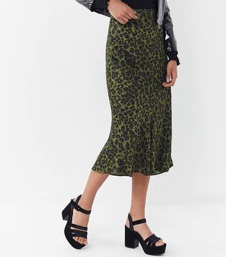 Urban Outfitters + Leopard Print Satin Midi Skirt