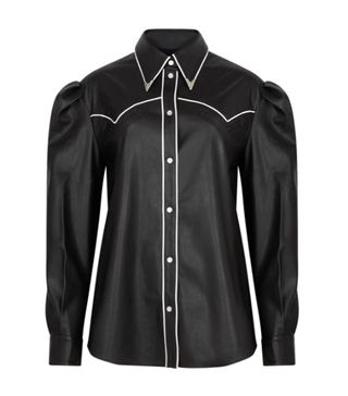 Push Button + Black Faux Leather Shirt