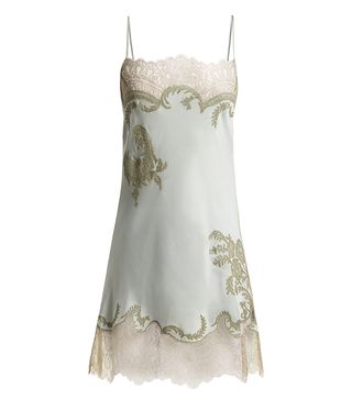 Carine Gilson + Lace-Trimmed Silk-Satin Slip Dress