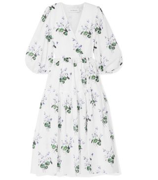 Les Reveries + Ruffle-Trimmed Floral-Print Cotton-Voile Wrap Dress