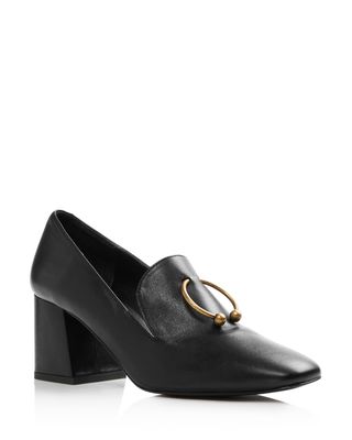 Freda Salvador + Lift Square Toe Leather Mid-Heel Loafers