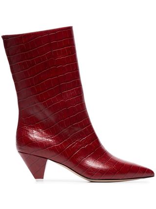 Attico + Croc-Embossed Low-Heeled Leather Boots