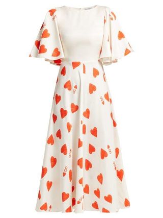 Vika Gazinskaya + Heart Print Silk Blend Satin Twill Dress