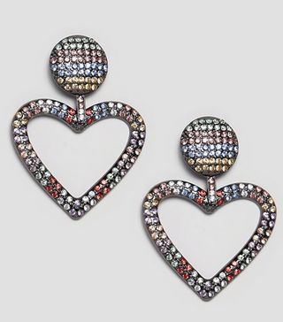ASOS Design + Earrings With Rainbow Crystal Heart