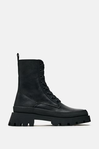 Zara + Lace-Up Leather Boots