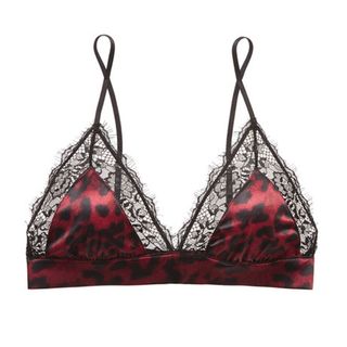 Anine Bing + Winnie Lace Trimmed Leopard Print Satin Soft Cup Triangle Bra