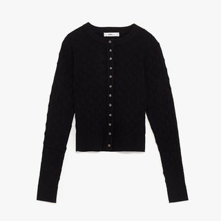 Zara + Textured Weave Cardigan With Jewel Buttons