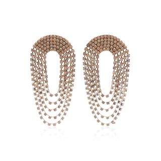 Alessandra Rich + Draped Circle Dark Gold Crystal Earrings