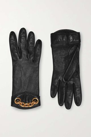 Saint Laurent + Chain-Embellished Leather Gloves