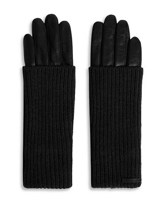 All Saints + Long Knit Cuff Leather Gloves