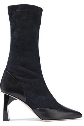 Tibi + Felice Leather-Paneled Suede Boots