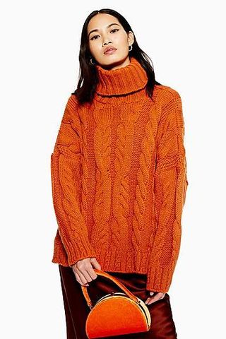 Topshop + Chunky Cable Roll Neck Jumper