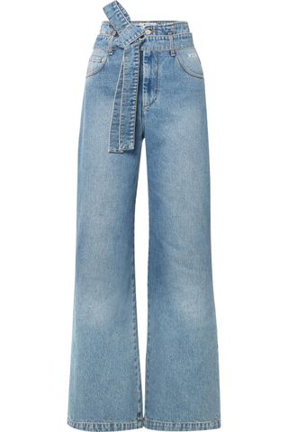 MSGM + Belted High-Rise Wide-Leg Jeans