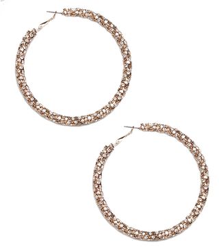 River Island + Diamante Chain Hoop Earrings in Gold