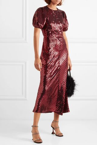 Rixo London + + Laura Jackson Daisy Velvet Trimmed Sequin Midi Dress