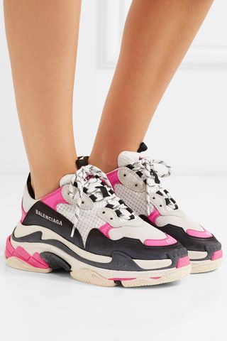 Balenciaga + Triple S Logo-Embroidered Leather Sneakers