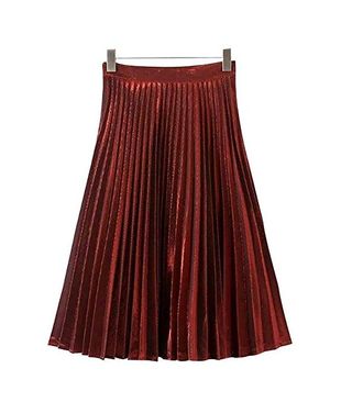 Bella Philosophy + Women's Metallic Color Large Swing Long Pleated Skirt