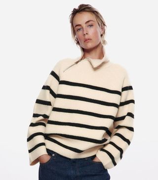 Zara + Striped Sweater With Zip