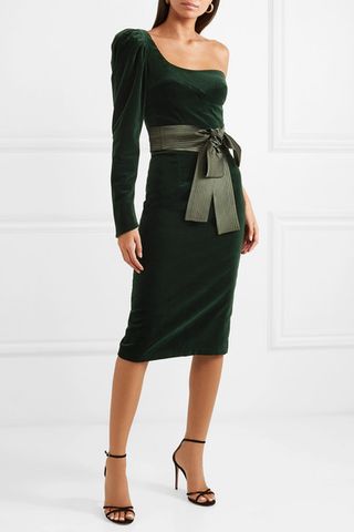 Silvia Tcherassi + Dianora One-Shoulder Cotton-Blend Velvet Midi Dress