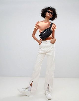 Weekday + Limited Collection Mom Jeans With Front Seam and Slit Hem in Organic Cotton